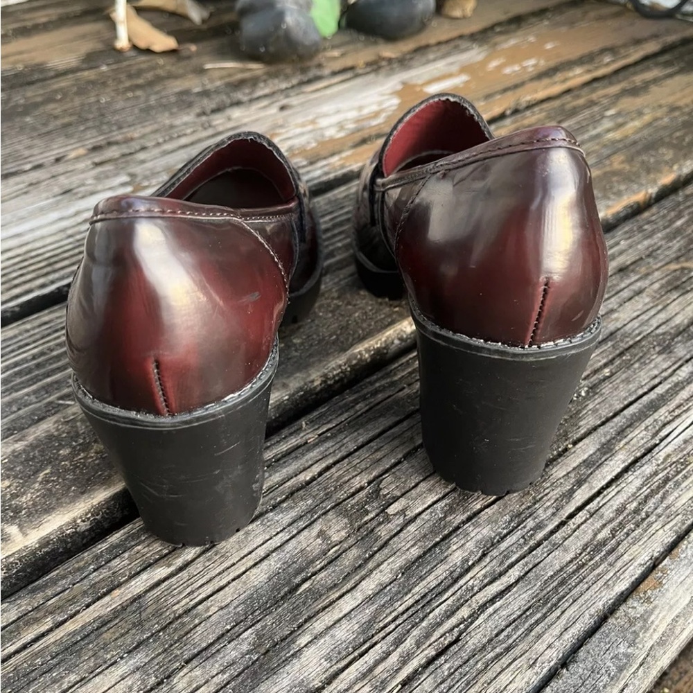 Rouge Helium Chunky Heels Platform Loafers Size 8 EU 38 Burgundy Black Retro - Picture 5 of 9